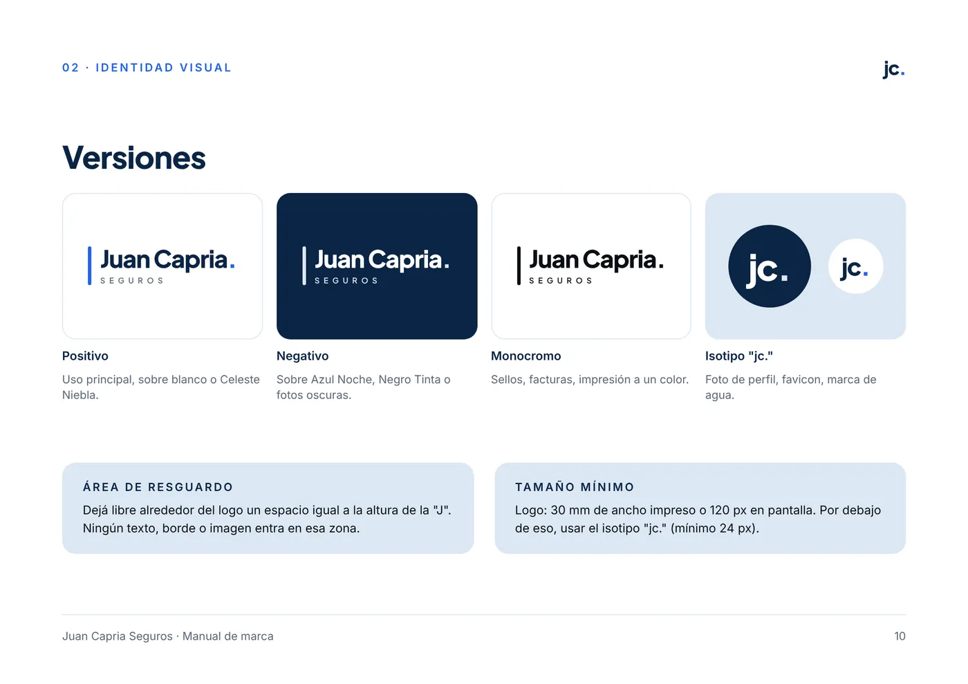 Manual de Juan Capria Seguros: versiones del logo
